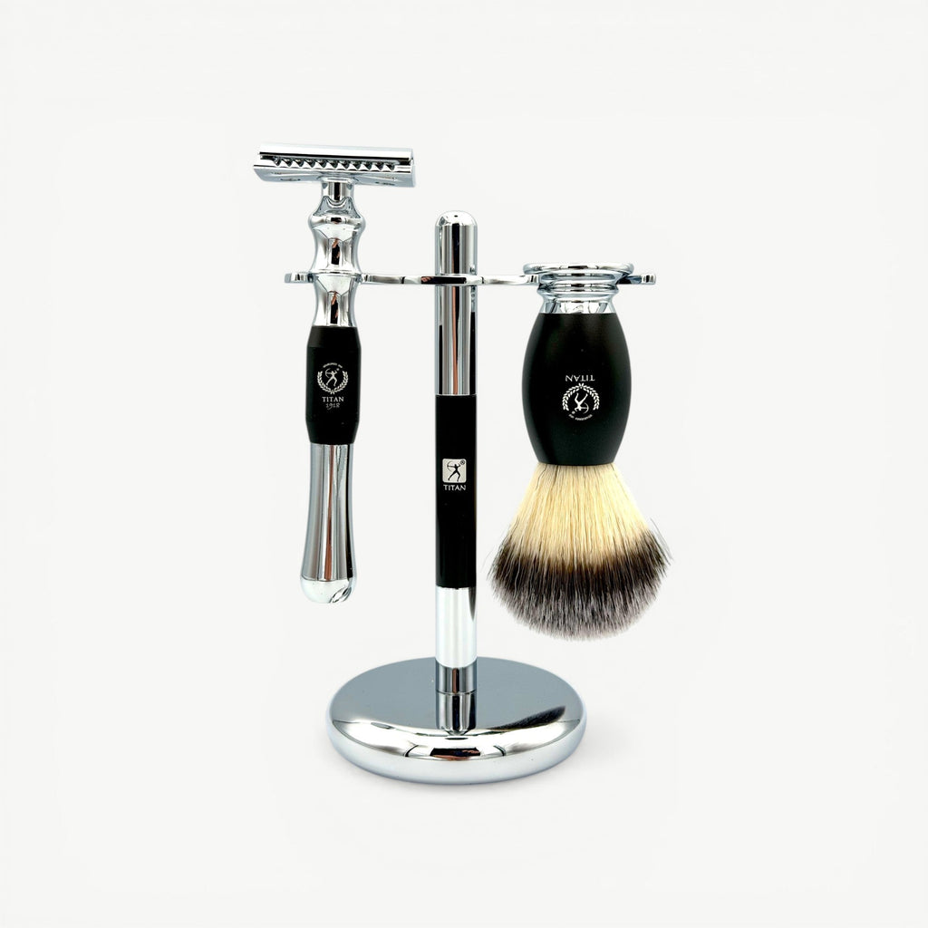 Titan Beard Grooming Kit Black – Shaving Brush Set for Men
