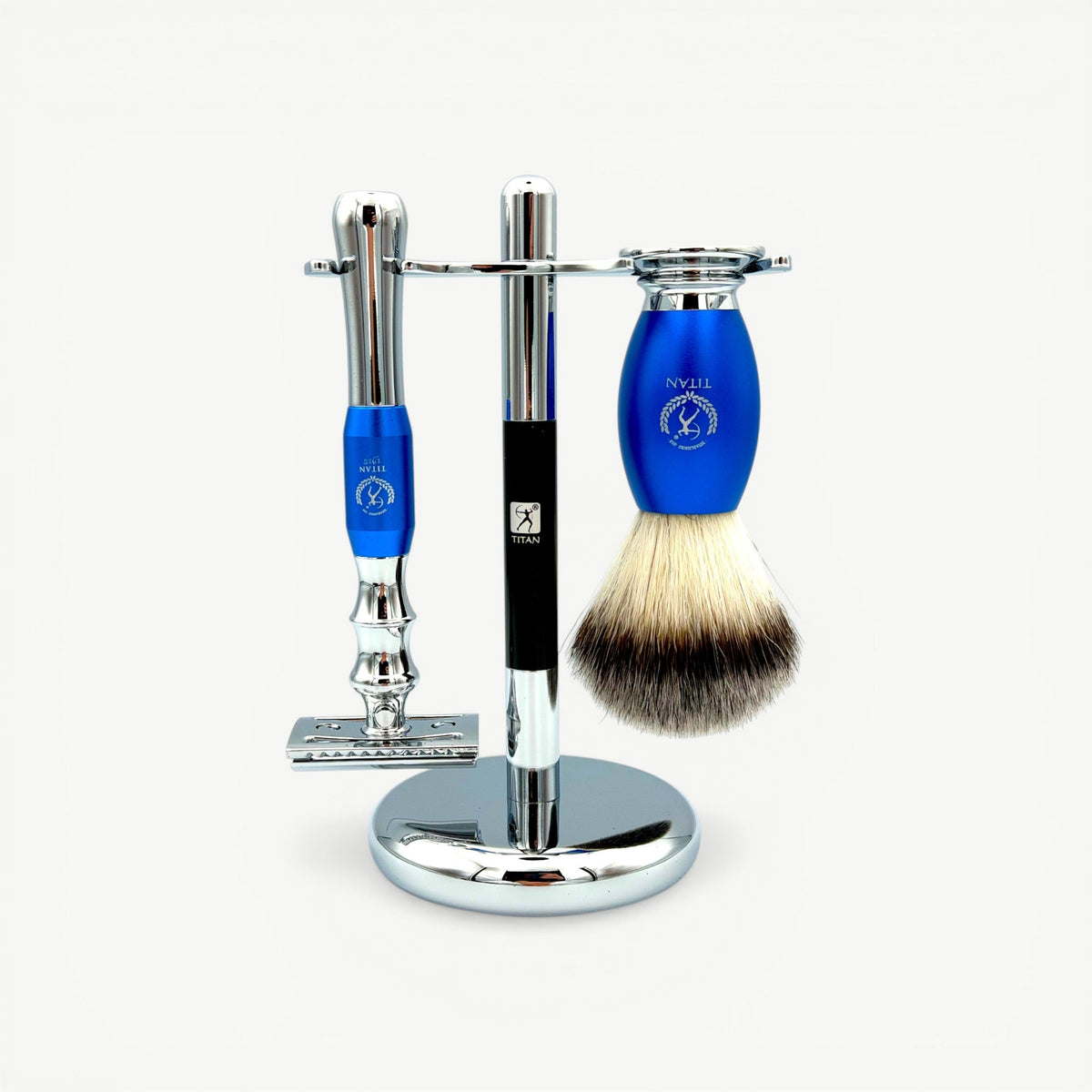 Titan Beard Grooming Kit Blue – Shaving Brush Set for Men