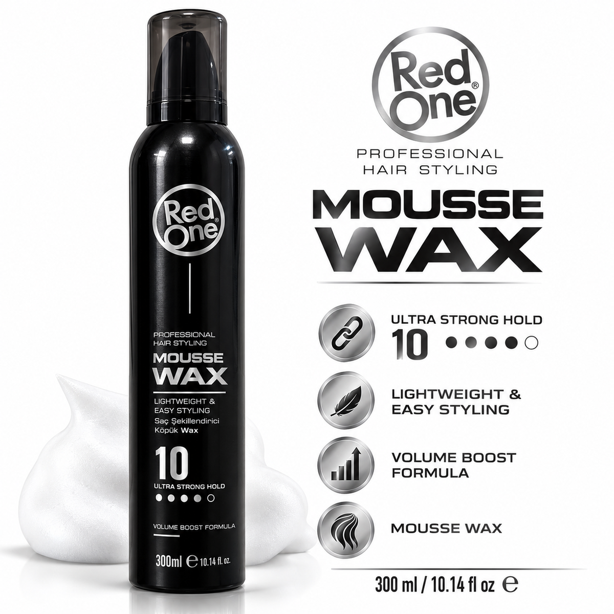 RedOne Mousse Wax 10 Ultra Strong Hold Volume Boost 300ml